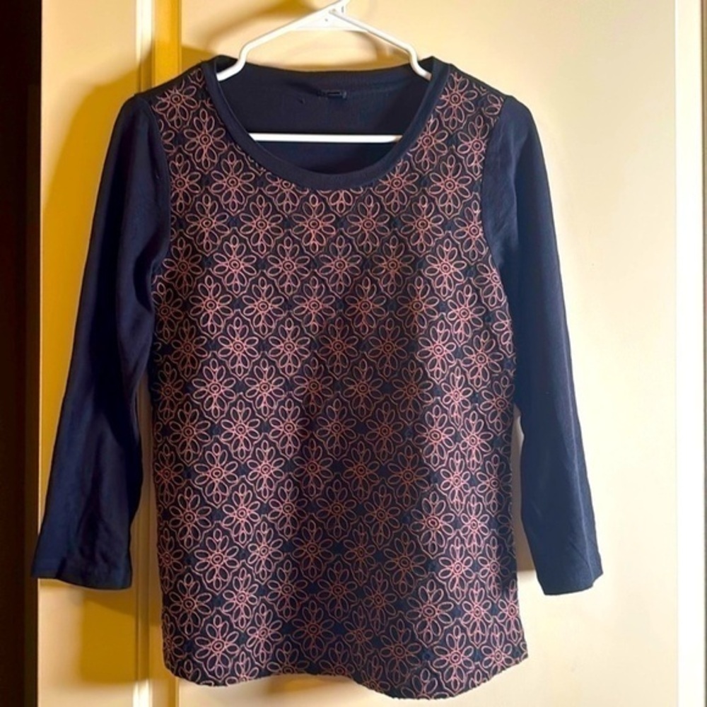 JCrew Embroidered Long Sleeve Top